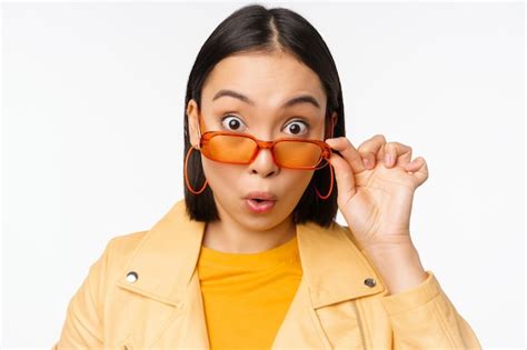 Free Photo Close Up Portrait Of Asian Girl Looking Surprised Wow Face