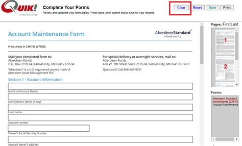 clear button  quik forms