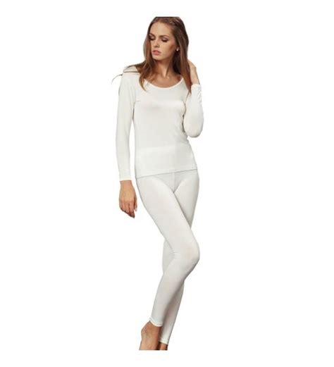 Womens Crewneck Long Johns Ultra Thin Thermal Underwear Set 1 Set Off White C7126gbllfl