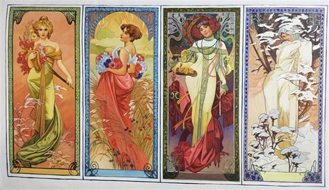 Series Of The Four Seasons Alphonse Mucha Painting High Quality Hand