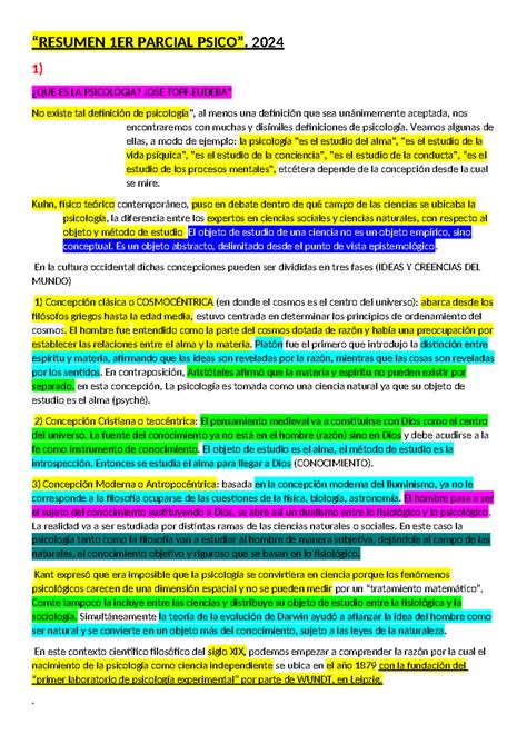 Resumen Psicolog Mio 1er Parcial RESUMEN 1ER PARCIAL PSICO 2024 1