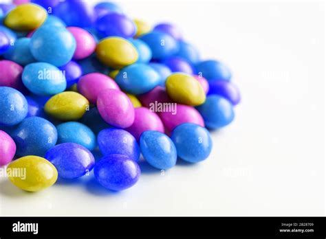 A Rainbow Of Color From Multicolored Candies Close Up Multi Colored