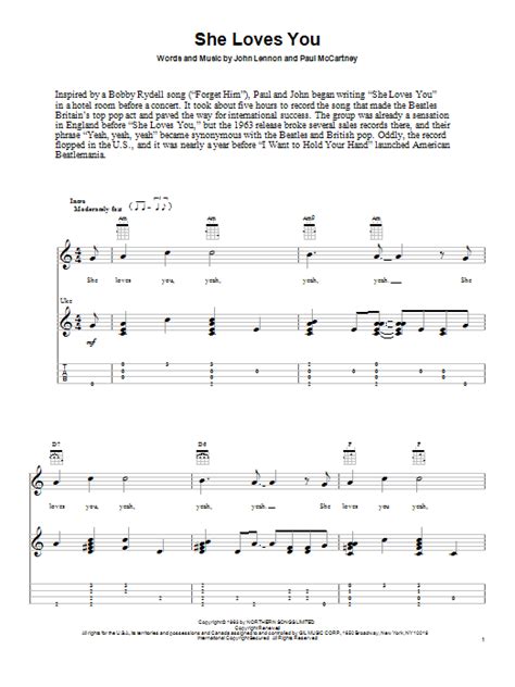 She Loves You Sheet Music The Beatles Easy Ukulele Tab