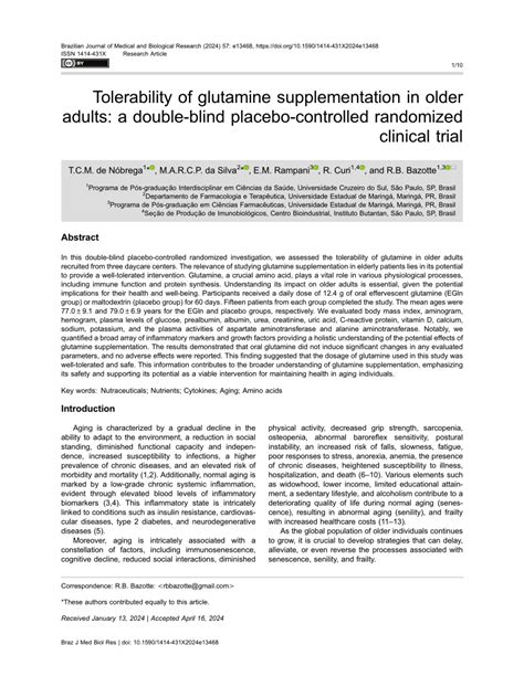 PDF Tolerability Of Glutamine Supplementation In Older Adults A