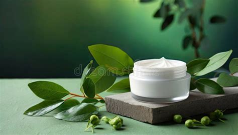 Open Facial Cream Jar With Leaves Beauty Face Treatment Face Skin