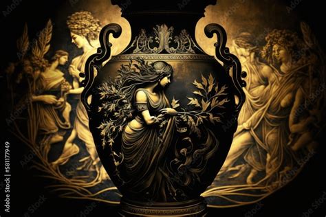 Bia Greek Mythology God Black Gold Vase By Generative Ai Stock