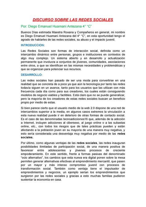 Discurso Sobre Las Redes Sociales Discurso Sobre Las Redes Sociales