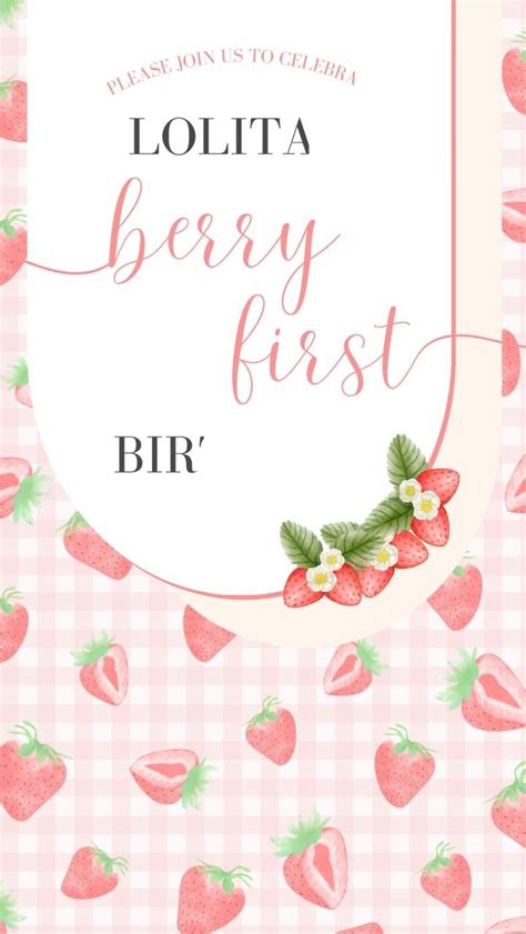 Editable Berry First Video Invitation For Strawberry Party Digital