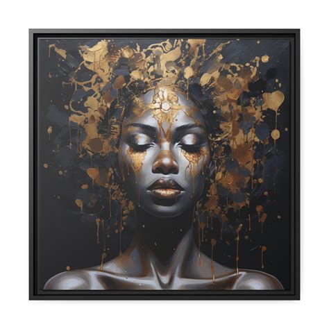 African Woman Wall Art Canvas Black And Gold Print Wood Framed Large