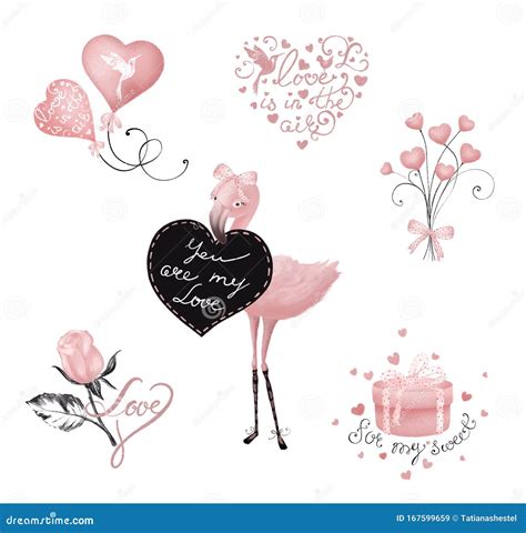 Valentine Hand Drawn Vintage Floral Love Set Watercolor Fashion Clip