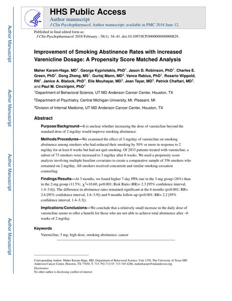 (PDF) Improvement of Smoking Abstinence Rates With Increased Varenicline Dosage: A Propensity ...