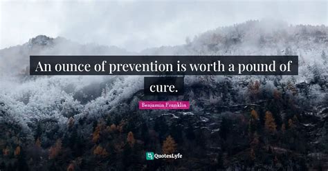 An ounce of prevention is worth a pound of cure.... Quote by Benjamin ...