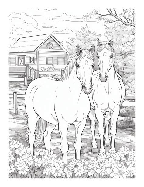 Free Horse In Front Of Barn Coloring Page 5 | Free Coloring Adventure