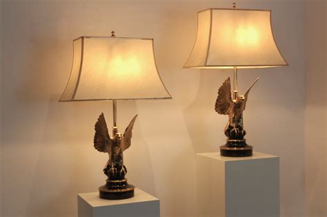 Pair Of Large Belgian Brass Eagle Sculptured Table Lamps For Deknudt