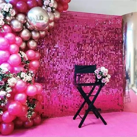Hot Pink Sequin Backdrop Wedding Party Metallic Tinsel Etsy