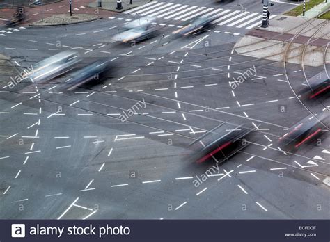 Great Road intersection, road markings for various turning lanes Stock ...