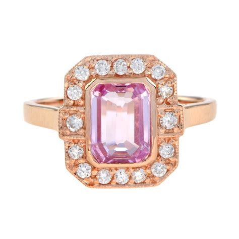 Ct Emerald Cut Pink Sapphire And Diamond Cluster Ring