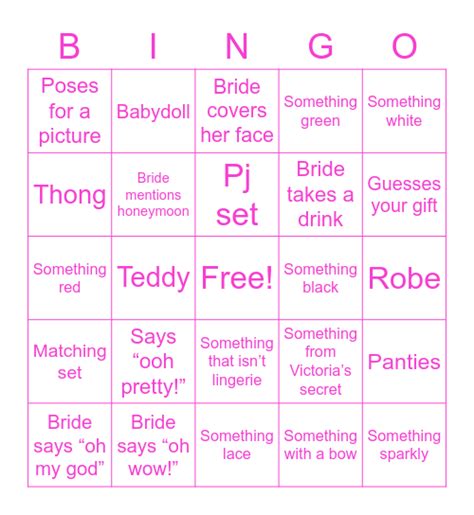 Lingerie Bingo Card