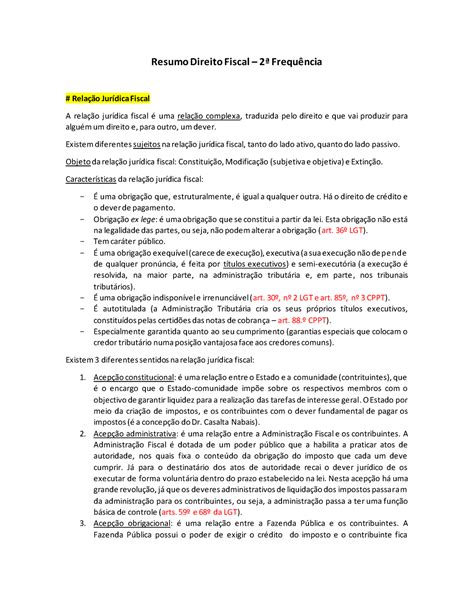 Direito Fiscal I Resumos Da Freq Respostas Do Ufc Casos