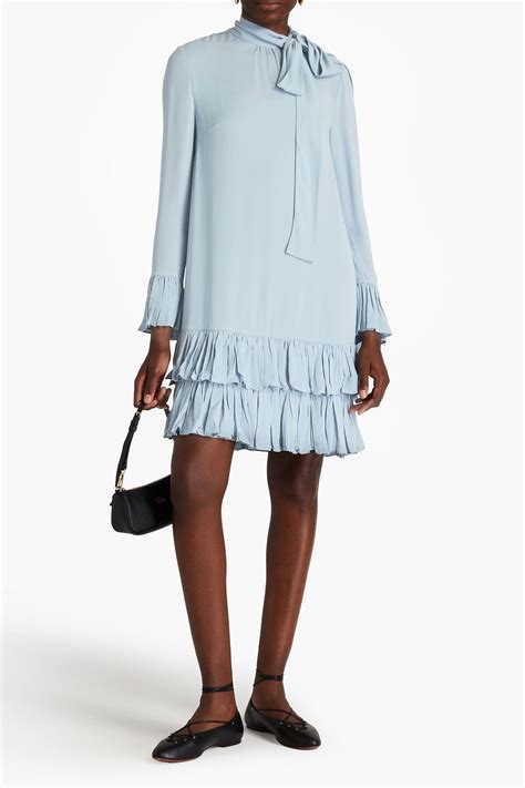 VALENTINO GARAVANI Pussy Bow Tiered Crepe Mini Dress THE OUTNET