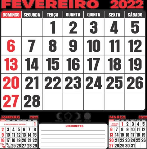 Fevereiro 2022 Calendário Imagem Legal