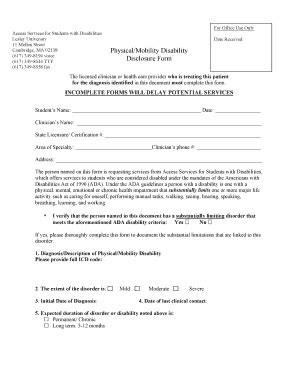 Fillable Online Physical Mobility Disability Disclosure Form Docx Fax