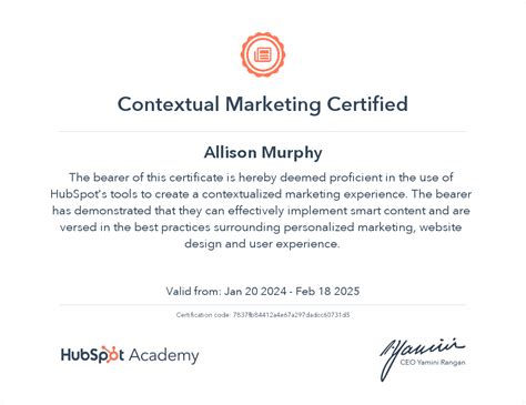 Hubspot Academy Contextual Marketing Certification