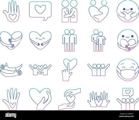 Degraded Line Style Icon Set Design Of Hug Love Passion And Romantic