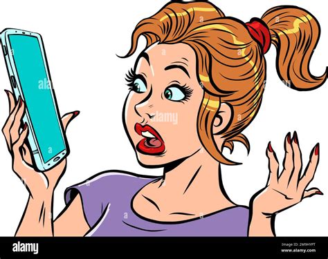 A Frightened Woman With A Smartphone Bad News Surprise And Bewilderment Stock Vector Image