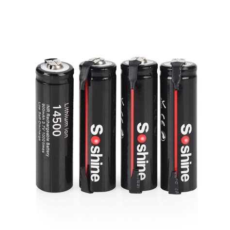 Soshine Lot De 4 Batteries Li Ion 14500 Aa 900mah 3 7v