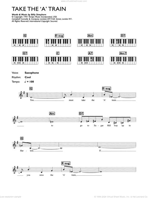 Take The A Train Sheet Music For Piano Solo Chords Lyrics Melody