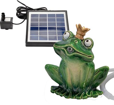 Wasserspeier Frosch 16cm mit Solarpumpe aus Keramik für Miniteich