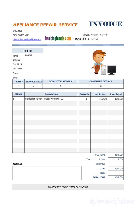 Computer Repair Service Invoice Template Cards Design Templates