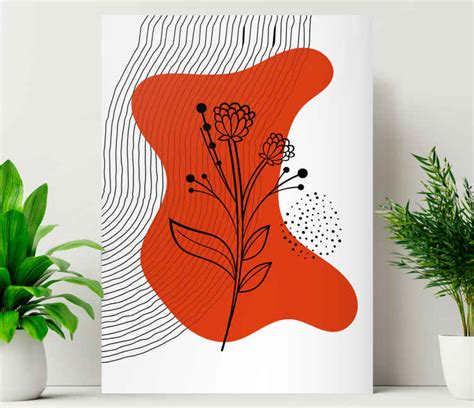 Cuadro En Arte Flores Y Hojas De Arte Minimalista TenVinilo