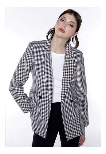 Blazer Feminino Preto Alfaiataria Xadrez Pied De Poule Sob Frete grátis