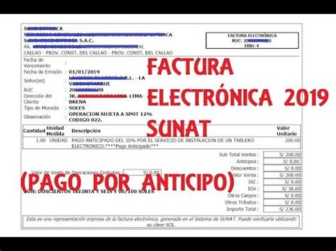 FACTURA ELECTRÓNICA 2019 SUNAT PAGO POR ANTICIPO YouTube