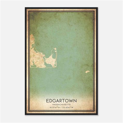 Vintage Edgartown Massachusetts Map Poster Edgartown Ma City Road Wall