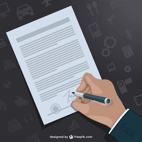 Шаблон вектор контракт рука подписание | Премиум векторы