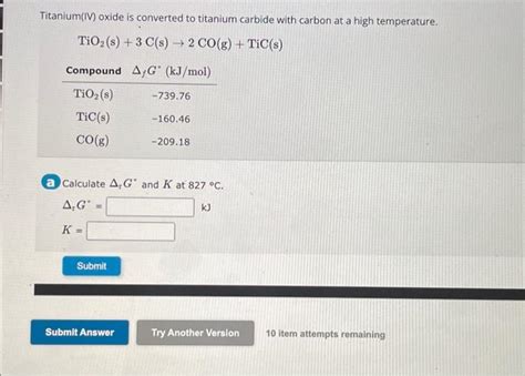 Solved Titanium(IV) oxide is converted to titanium carbide | Chegg.com