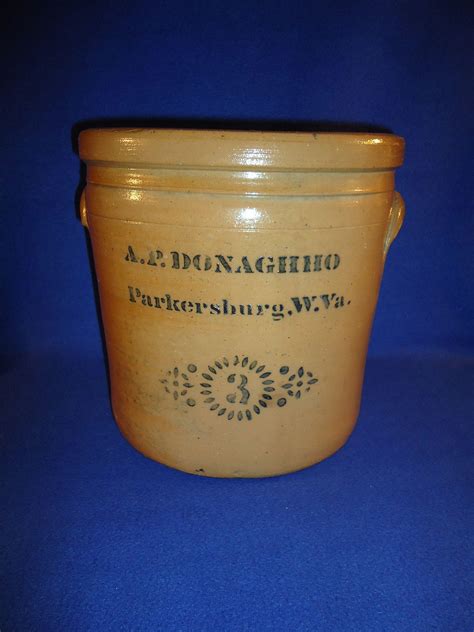 A P Donaghho Parkersburg West Virginia 3 Gallon Stoneware Crock