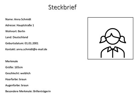 Steckbrief Vorlage Steckbrief Schreiben Steckbrief Erstellen Steckbrief