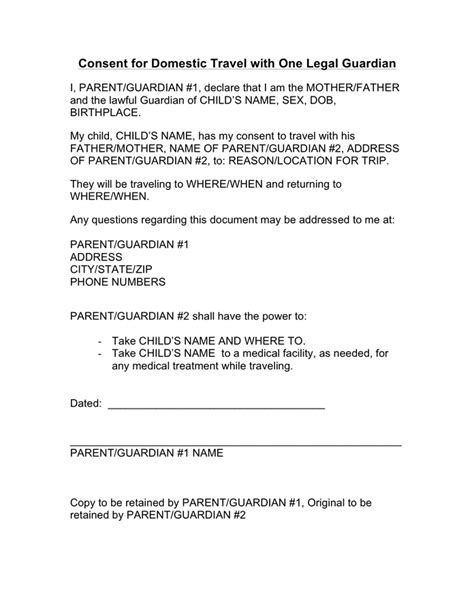 Sample Consent For Domestic Travel With One Legal Guardian In Word And