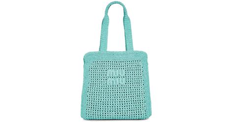 Miu Miu Crochet Tote Bag In Blue Lyst