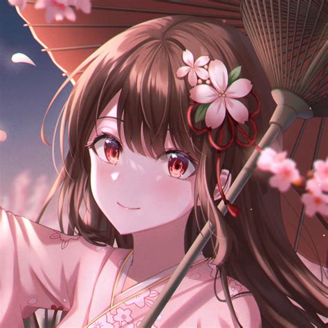 Safebooru 1girl Bangs Blush Brown Hair Cherry Blossoms Flower Hair Flower Hair Ornament