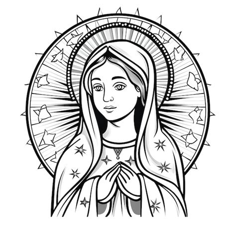 Un Dibujo En Blanco Y Negro De Una Virgen Mar A Foto Premium