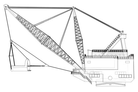 Dragline Walking Excavator Vector Equipment Sketch Line Vector