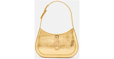 Versace Greca Goddess Small Croc Effect Shoulder Bag In Metallic Lyst