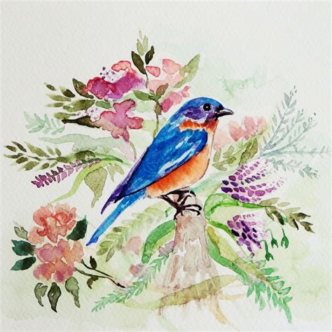 Bluebird Original Watercolor Painting Watercolor Fathers Day Eastern