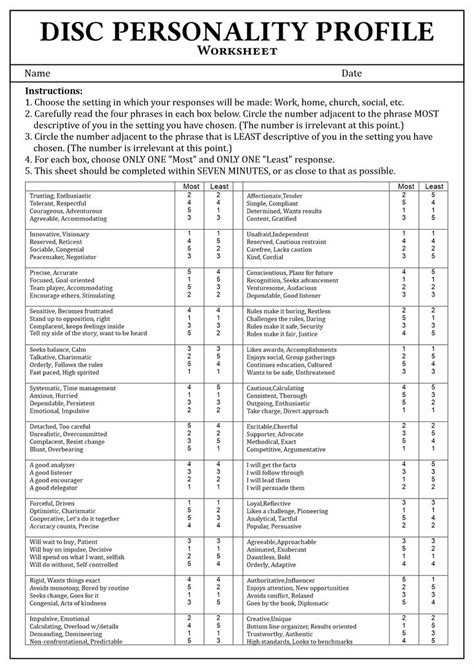 Free Disc Personality Test Printable