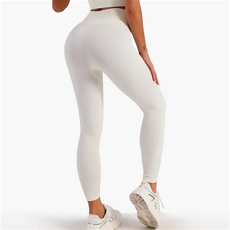 Pantalones De Yoga Acanalados Para Mujer Mallas Sin Costuras De